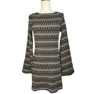 12th Tribe Women’s Medium Sweater Dress Geometric Flare Sleeve Open Back NEW